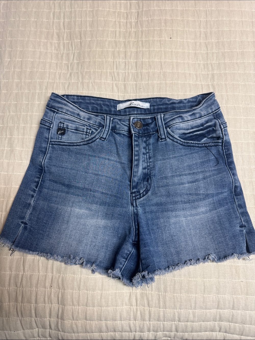 KanCan Medium Blue Frayed Hem Denim Shorts